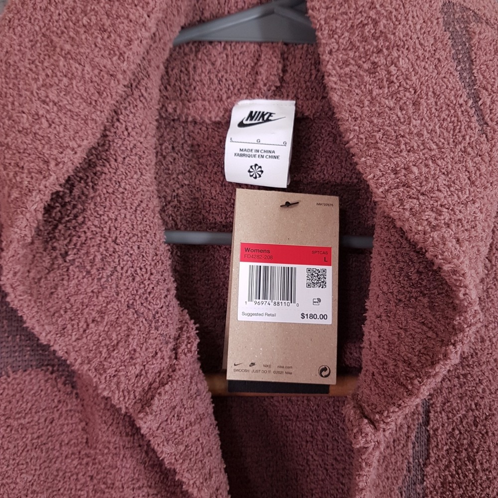 NIKE Sportswear Phoenix Cozy Boucle Long Knit Cardigan Womens LARGE Muave - Picture 4 of 5